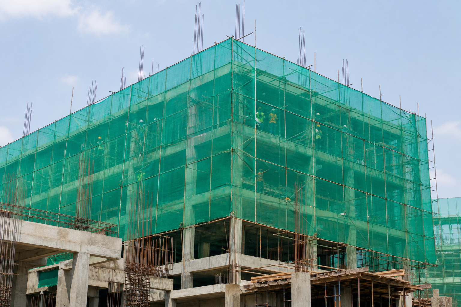 Construction safety nets on building site